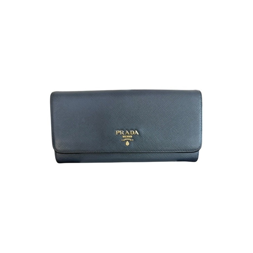 Prada Navy Saffiano Leather Continental Wallet w/ Box & Unbranded Chain Strap